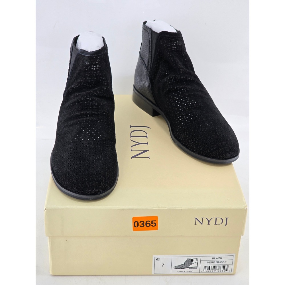 NYDJ Concettapo Ankle Boots Women‎ 7 Black Perf Suede Zip -NEW